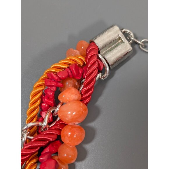 Orange Red Statement Necklace Bold Chunky Faux Coral Twist Beach Coastal Boho - Picture 9 of 11